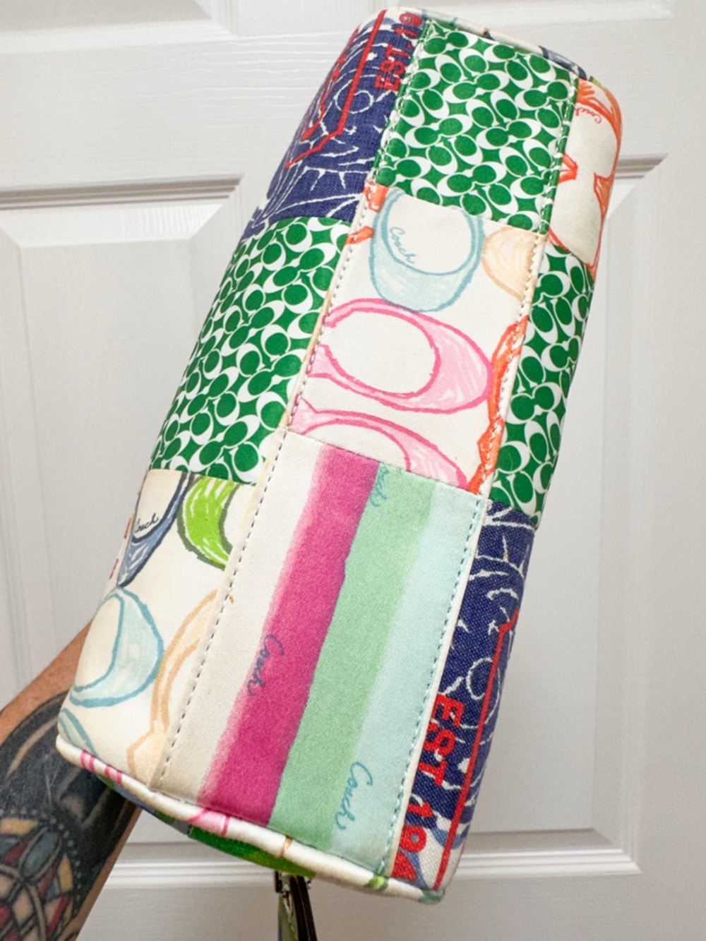 Coach Scribble Patchwork Multicolor Canvas Leather Baguette Shoulder Bag Y2K - Picture 14 of 16